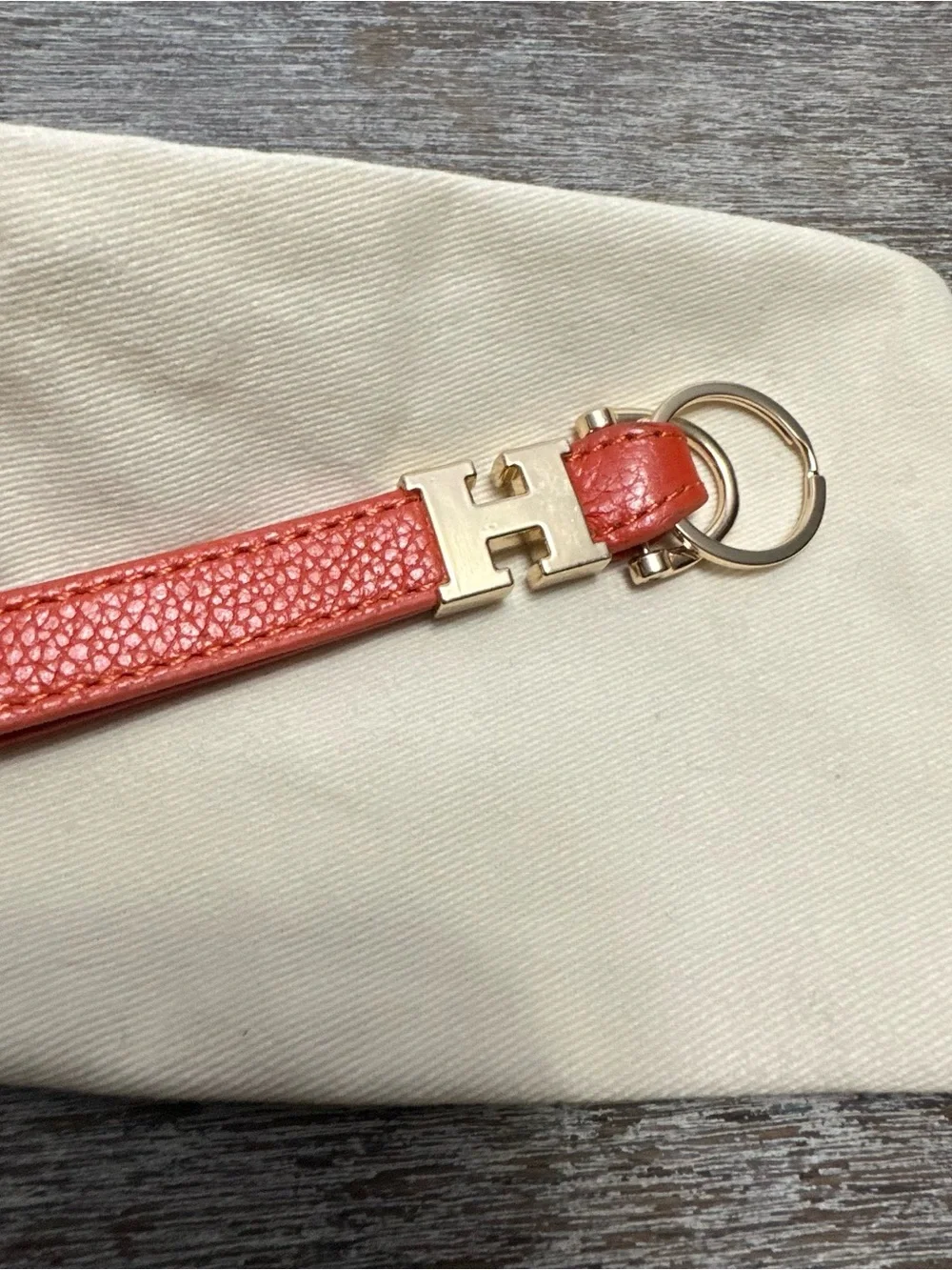 Leather Loop Key Holder with Gold Accent - Orange